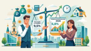 Современная иллюстрация процесса рефинансирования ипотеки с символами финансов и недвижимости в Ижевске
